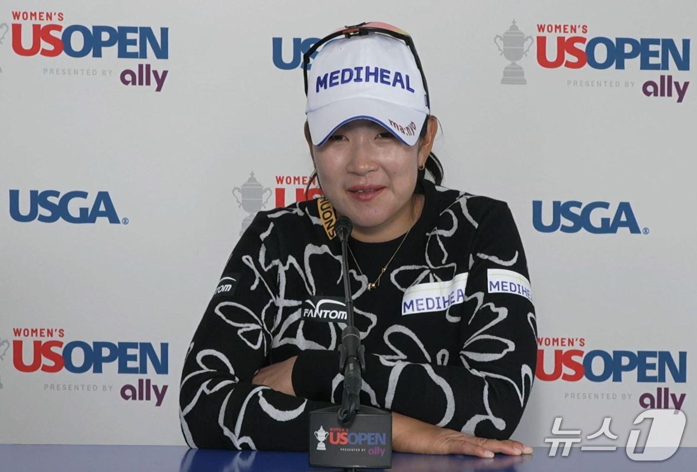 김아림(30)이 30일(한국시간) 열린 US 여자오픈 1라운드에서 공동 선두로 마친 뒤 인터뷰하고 있다. (USGA 제공)