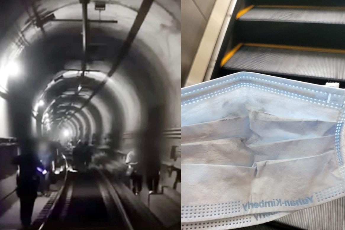 본문 이미지 - 31일 오전 서울 지하철 5호선 마포역~여의나루역 구간에서 방화로 추정되는 화재가 발생해 승객들이 선로를 통해 대피하고 있다. (독자 제공(왼), 온라인 커뮤니티 갈무리) 2025.5.31/뉴스1