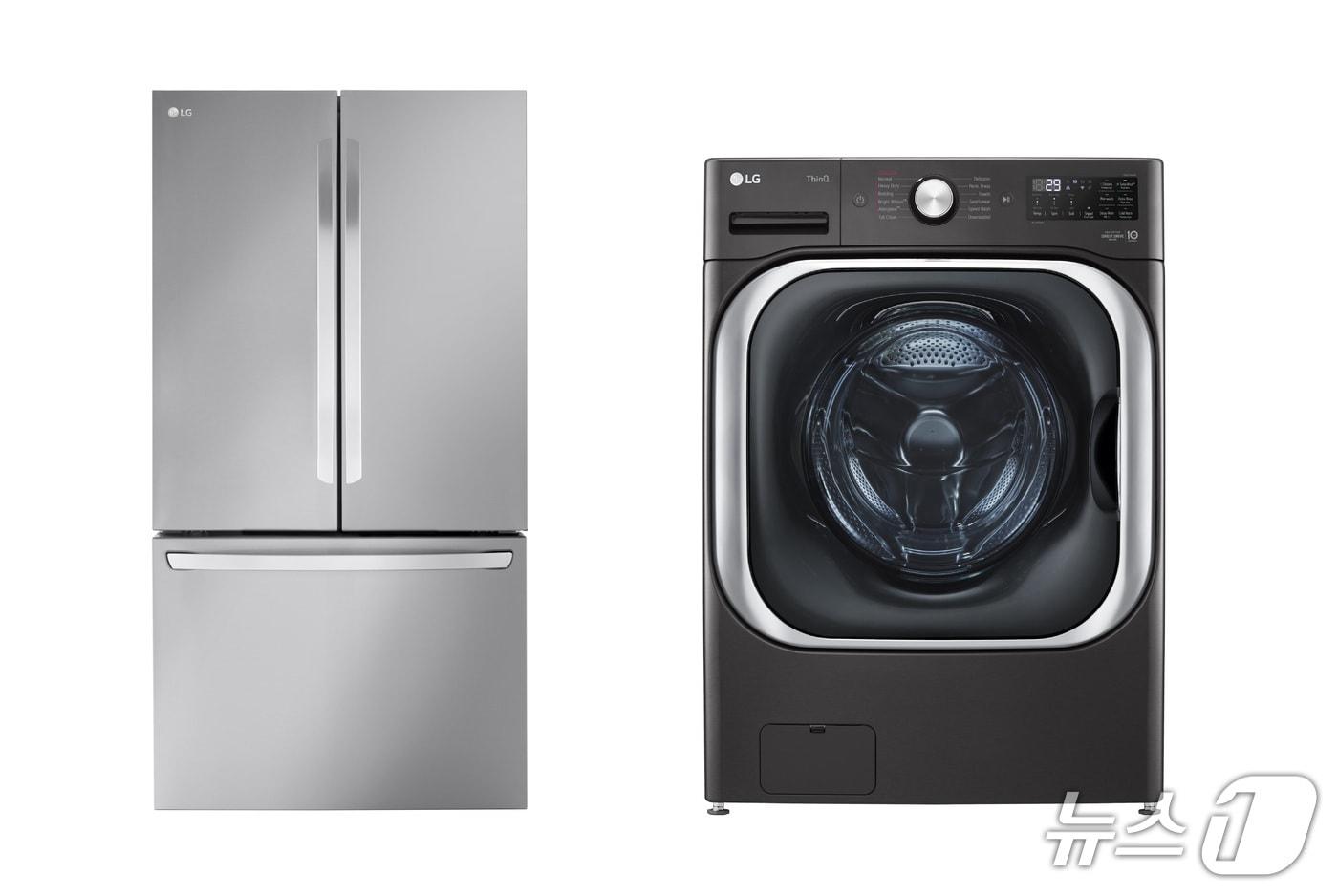 LG전자 프렌치도어 냉장고&#40;왼쪽&#41;과 드럼 세탁기&#40;LG전자 제공&#41;