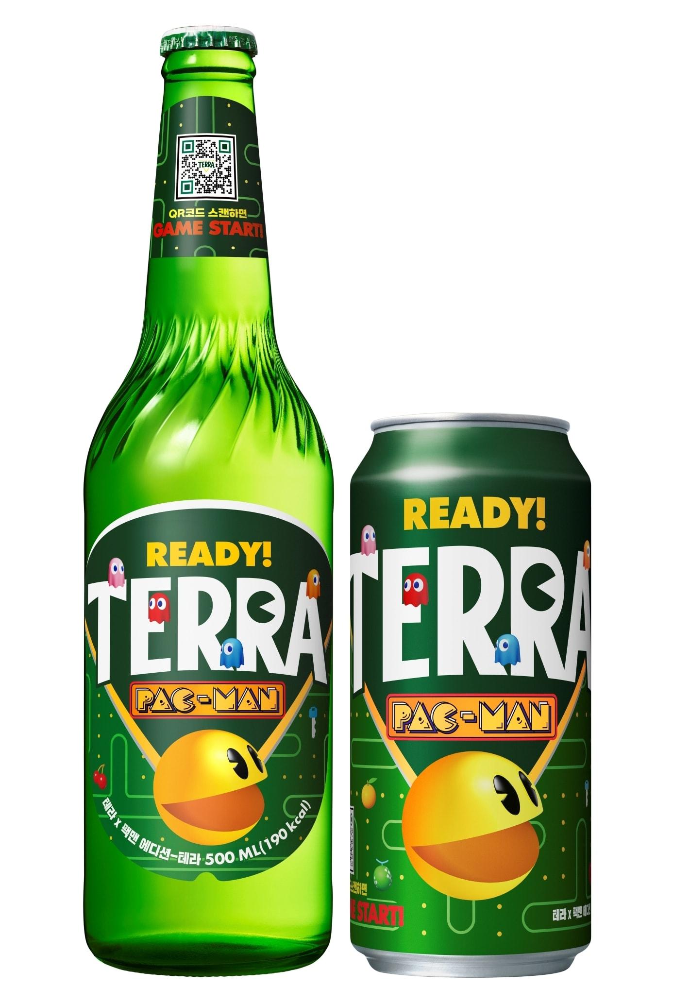 본문 이미지 - 테라X팩맨 500ml병, 453ml캔 제품 이미지.(하이트진로 제공)