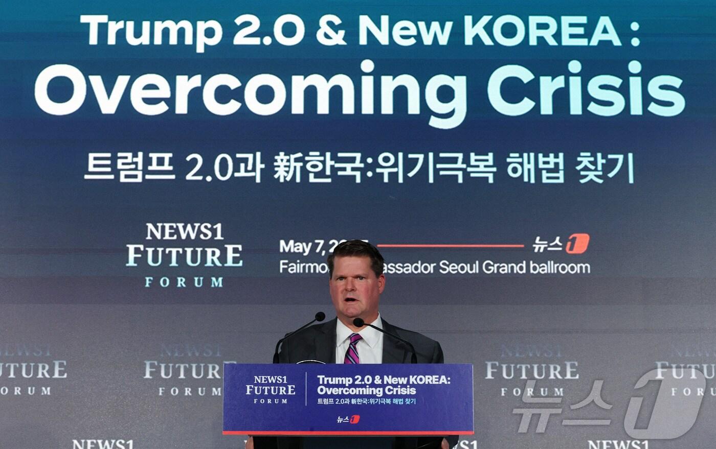 랜달 슈라이버 전 미국 국방부 동아시아·태평양 담당 차관보가 7일 서울 여의도 페어몬트 호텔에서 열린 뉴스1 미래포럼에서 기조연설을 하고 있다. ‘트럼프 2.0과 新한국:위기 극복 해법 찾기’를 주제로 열린 이번 포럼은 뉴스1 주최로 열렸다. 2025.5.7/뉴스1 ⓒ News1 박세연 기자