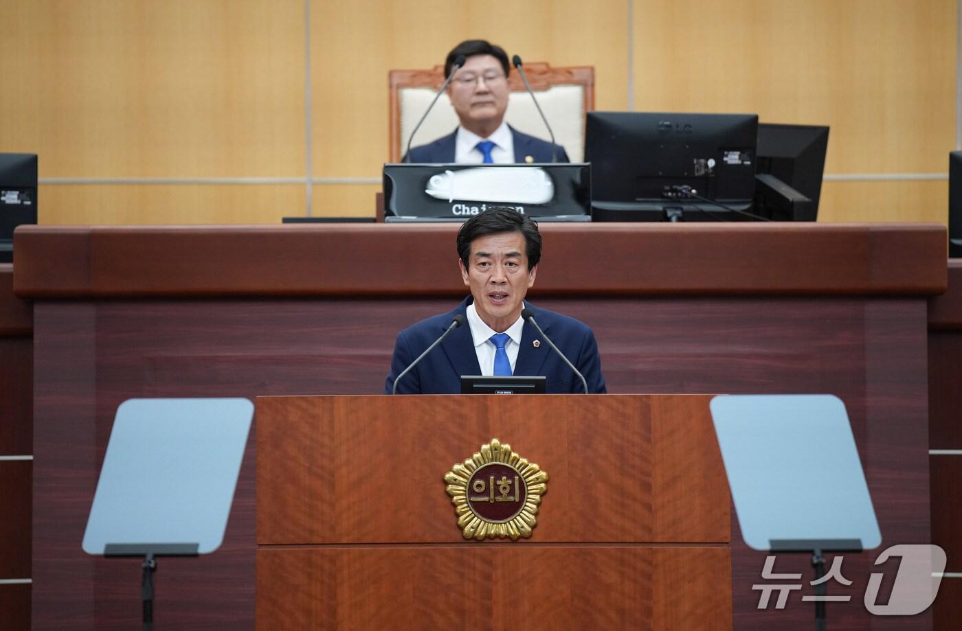 본문 이미지 - 5일 윤정훈 전북자치도의원이 임시회에서 5분 발언을 하고 있다.(의회제공. 재판매 및 DB금지)2025.5.7/뉴스1