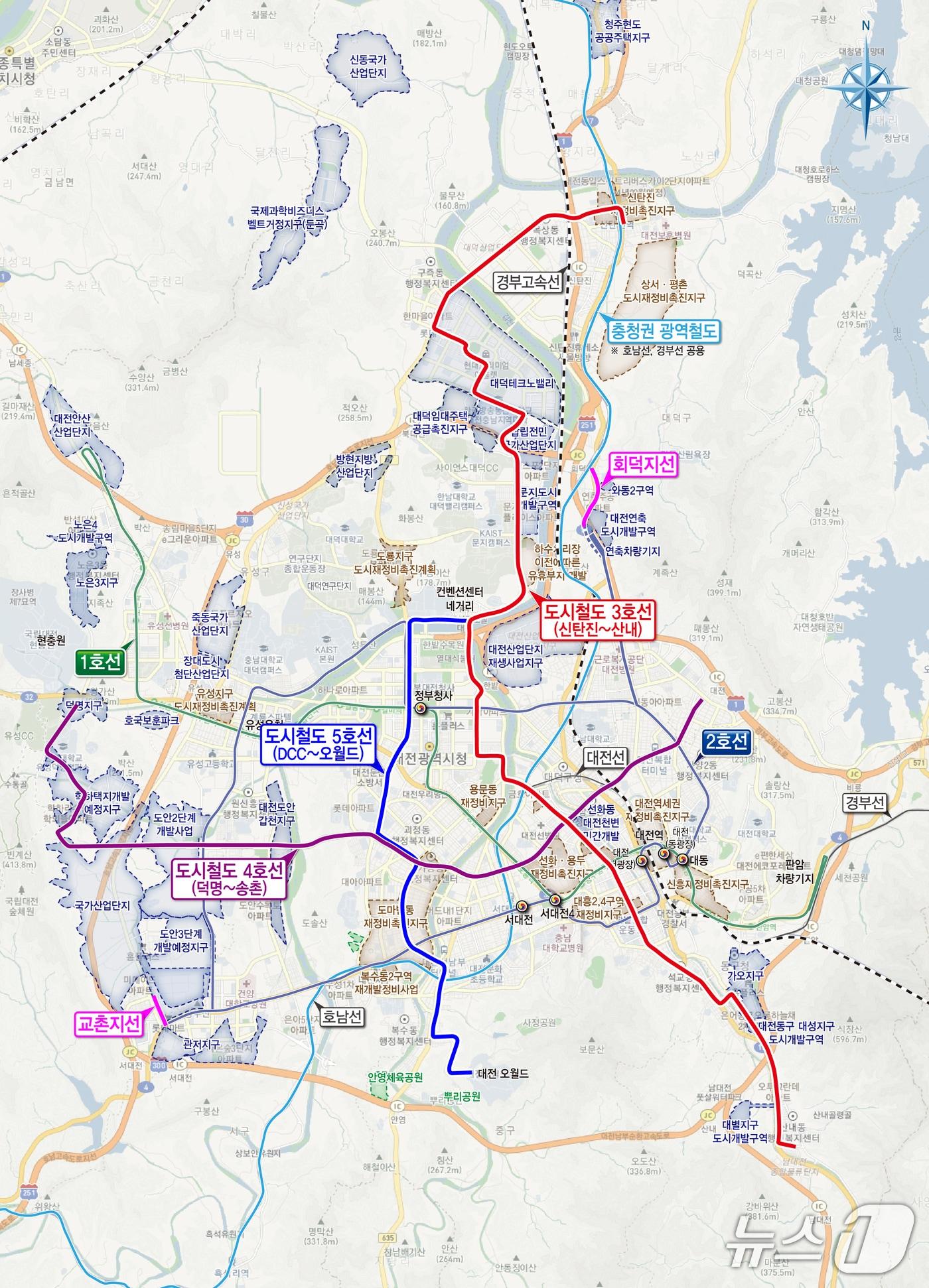 본문 이미지 - 대전시 도시철도망 계획도./뉴스1