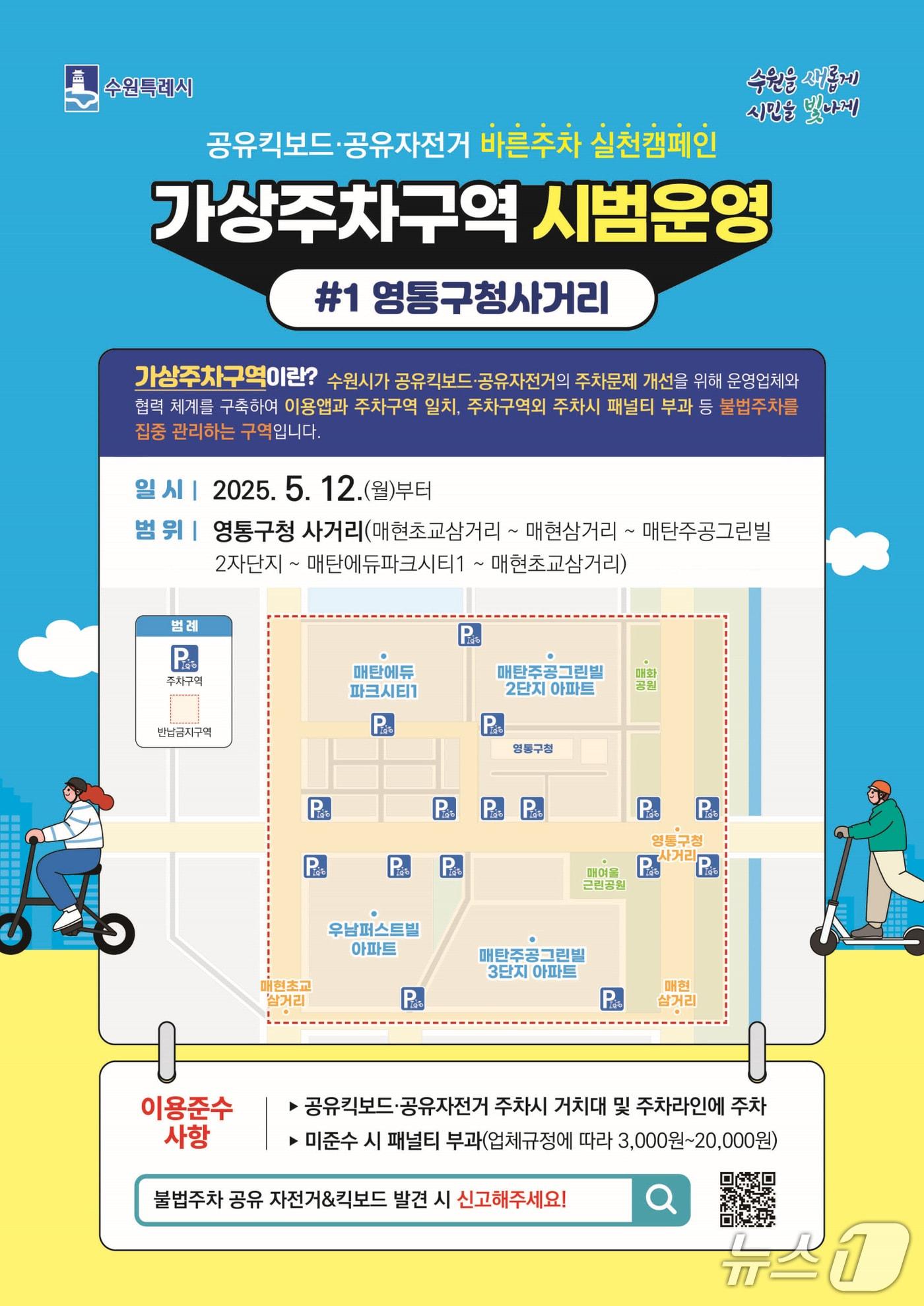 본문 이미지 - 경기 수원시 '공유 자전거·킥보드(PM) 가상 주차 구역' 홍보물. (수원시 제공. 재판매 및 DB 금지) 2025.5.9/뉴스1