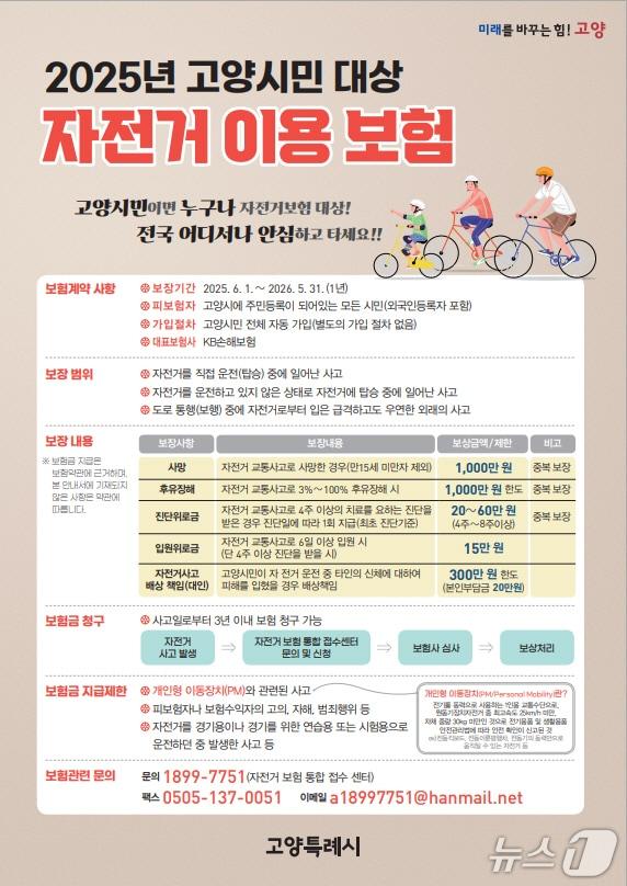 본문 이미지 - 고양시 전시민 대상 자전거 보험 안내 포스터. (고양시 제공, 재판매 및 DB금지)