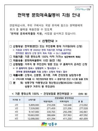 본문 이미지 - 현역병 문화체육활동비 지원 안내문(성동구 제공)