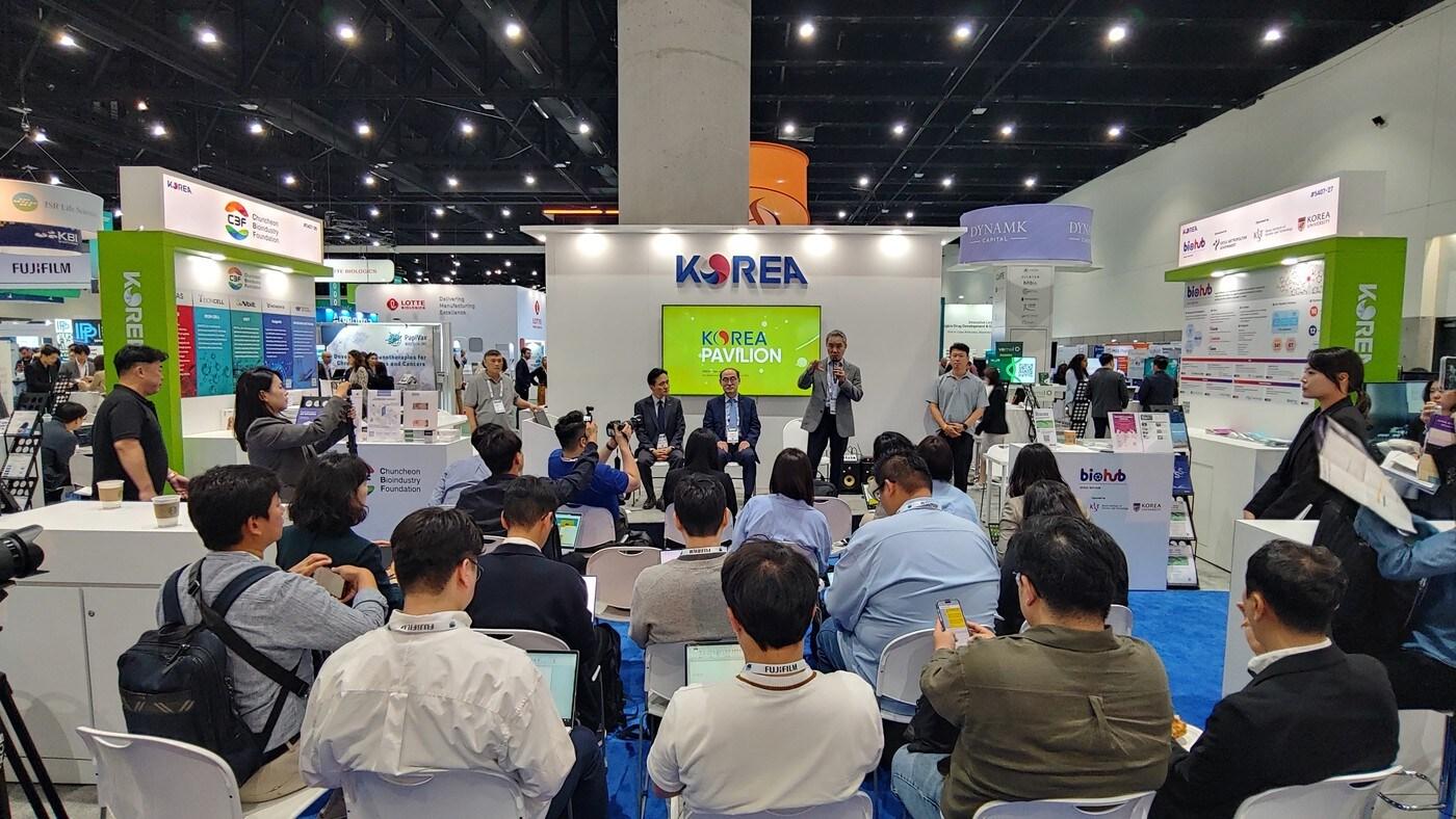  지난해 BIO USA 2024 한국관 기자간담회 현장. (한국바이오협회 제공)
