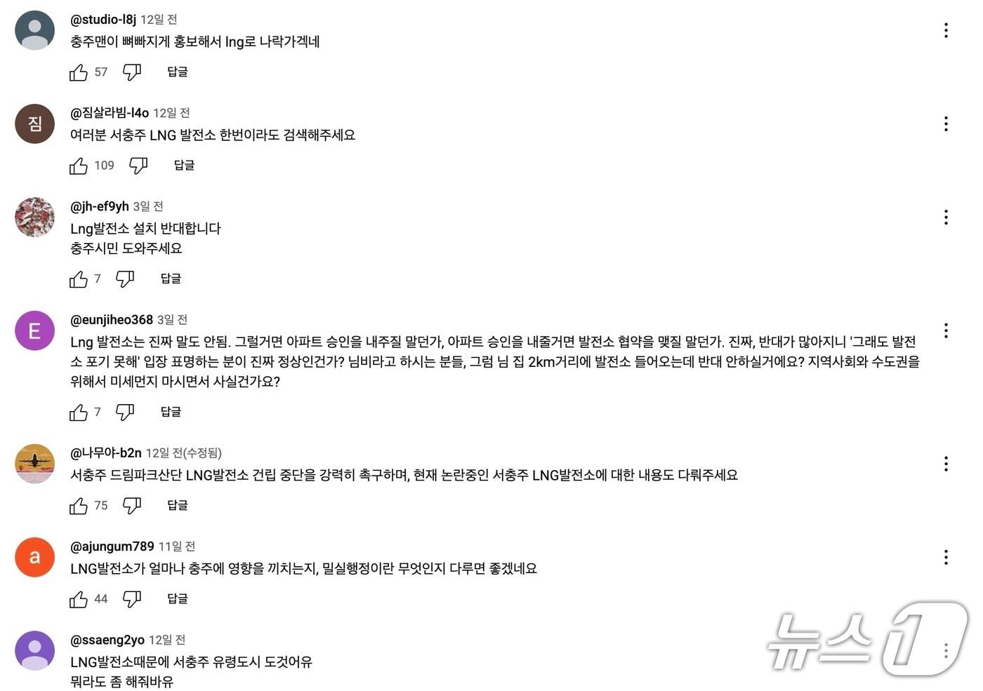 충주시 유튜브 댓글.&#40;유튜브 댓글창 캡처. 재판매 및 DB금지&#41;/뉴스1