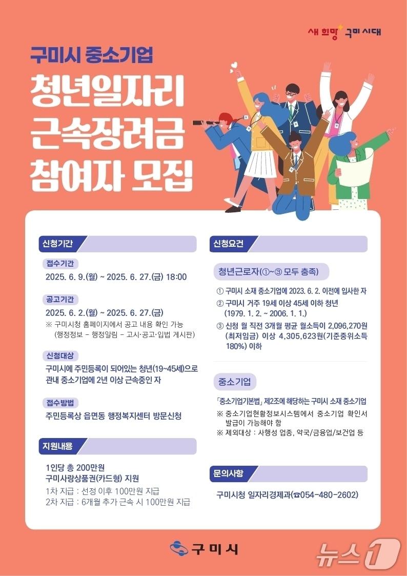 본문 이미지 - 구미시 청년일자리 근속장려금 지원사업 포스터/뉴스1