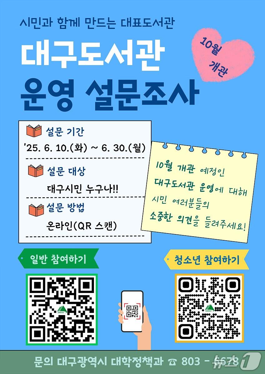 본문 이미지 - 대구 최초의 직영도서관이자 대표 도서관 역할을 하는 대구도서관이 오는 10월 개관한다. 이미지는 설문조사를 홍보하는 웹포스터. (대구시 제공. 재판매 및 DB 금지)/뉴스1