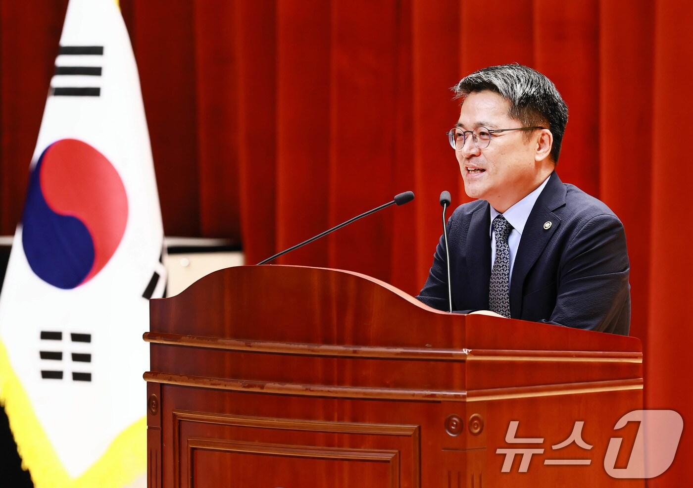 문신학 산업통상자원부 1차관이 11일 정부세종청사에서 열린 취임식에서 인사말을 하고 있다. (산업통상자원부 제공. 재판매 및 DB 금지) 2025.6.11/뉴스1 ⓒ News1 이연주 기자