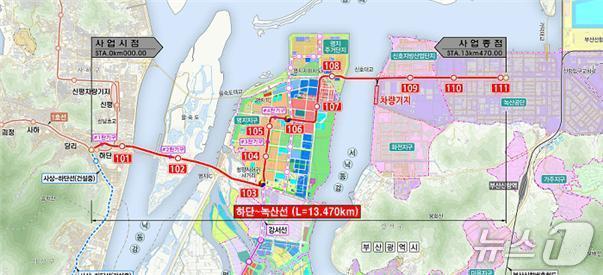 본문 이미지 - 부산도시철도 하단~녹산선 노선도.(공사 제공. 재판매 및 DB 금지)