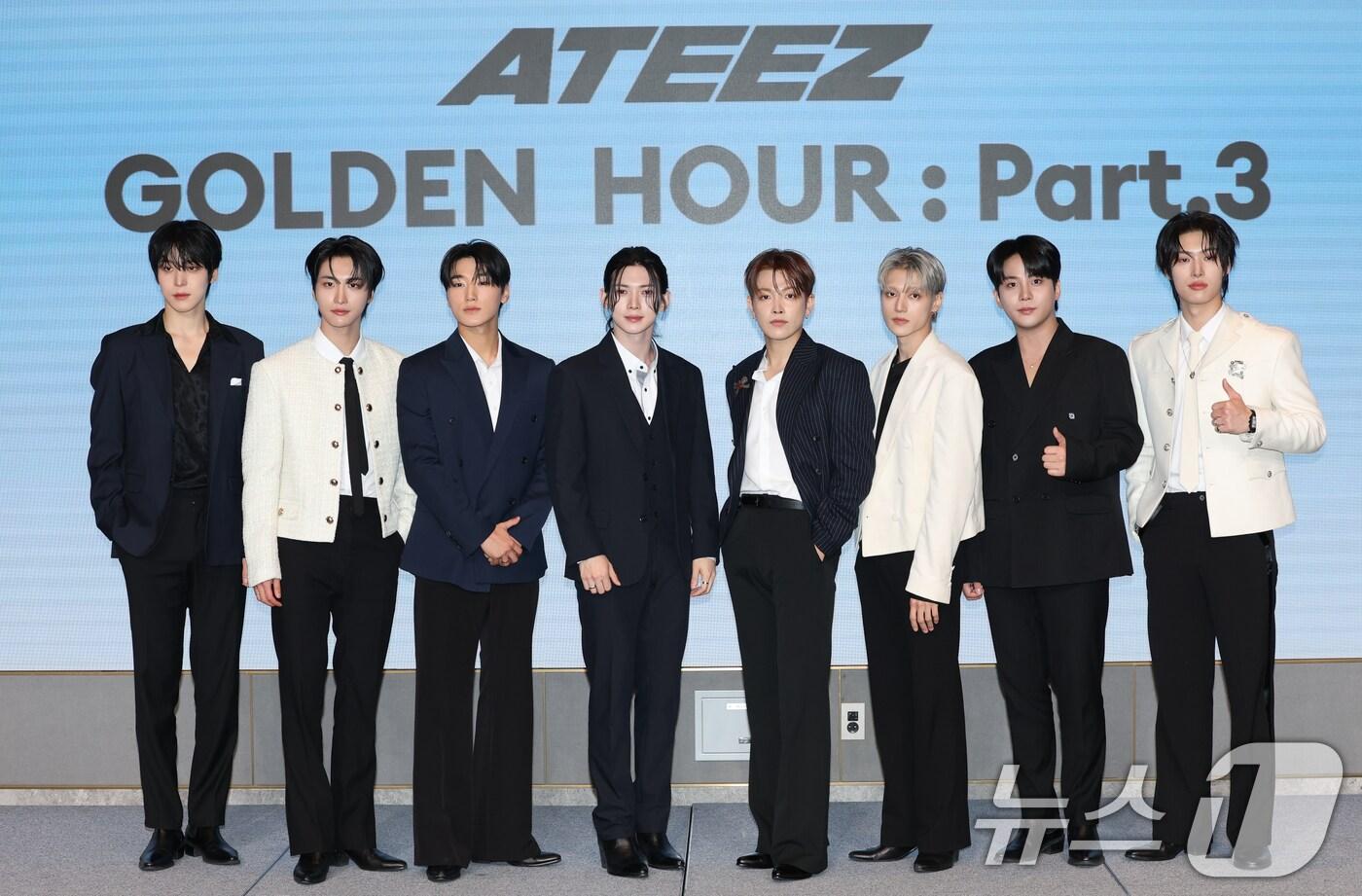 그룹 에이티즈(ATEEZ)의 윤호(왼쪽부터)와 성호, 산, 여상, 홍중, 우영, 종호, 민기 ⓒ News1 권현진 기자