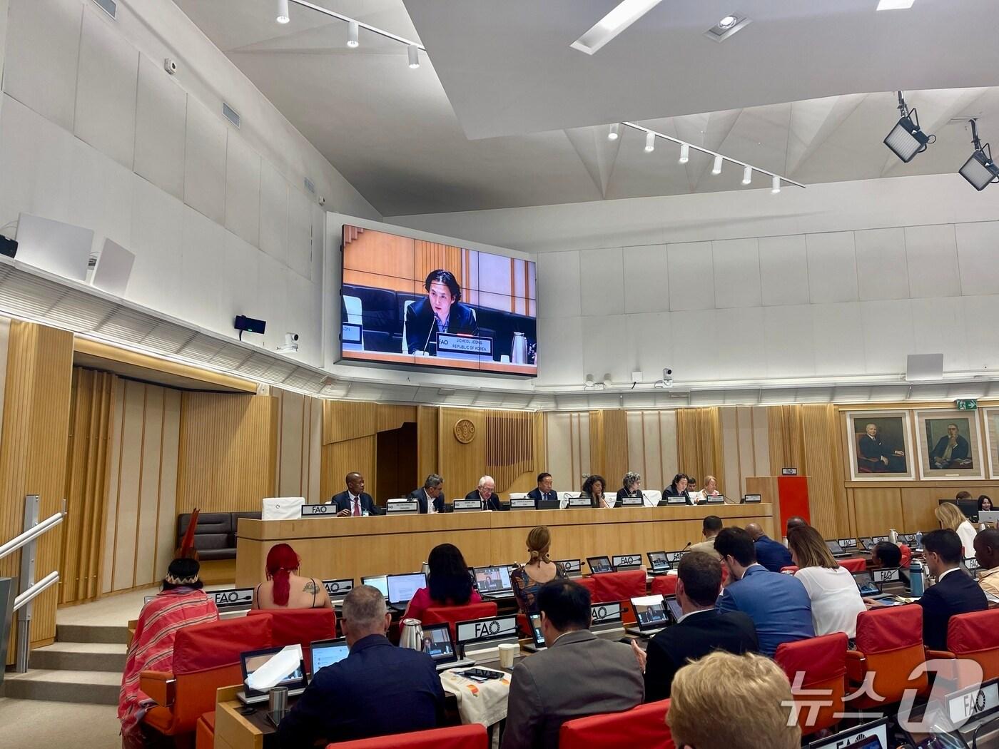 본문 이미지 - 제1차 글로벌 산불관리 허브 전체회의 개막식 한국 발언 모습. (산림청 제공.재판매 및 DB금지)/뉴스1