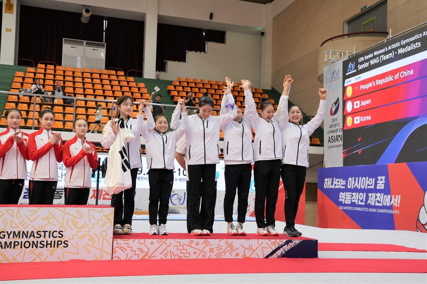 한국 여자 기계체조 대표팀이 2025 기계체조 아시아선수권대회에서 단체전 동메달을 획득했다. (대한체조협회 제공)