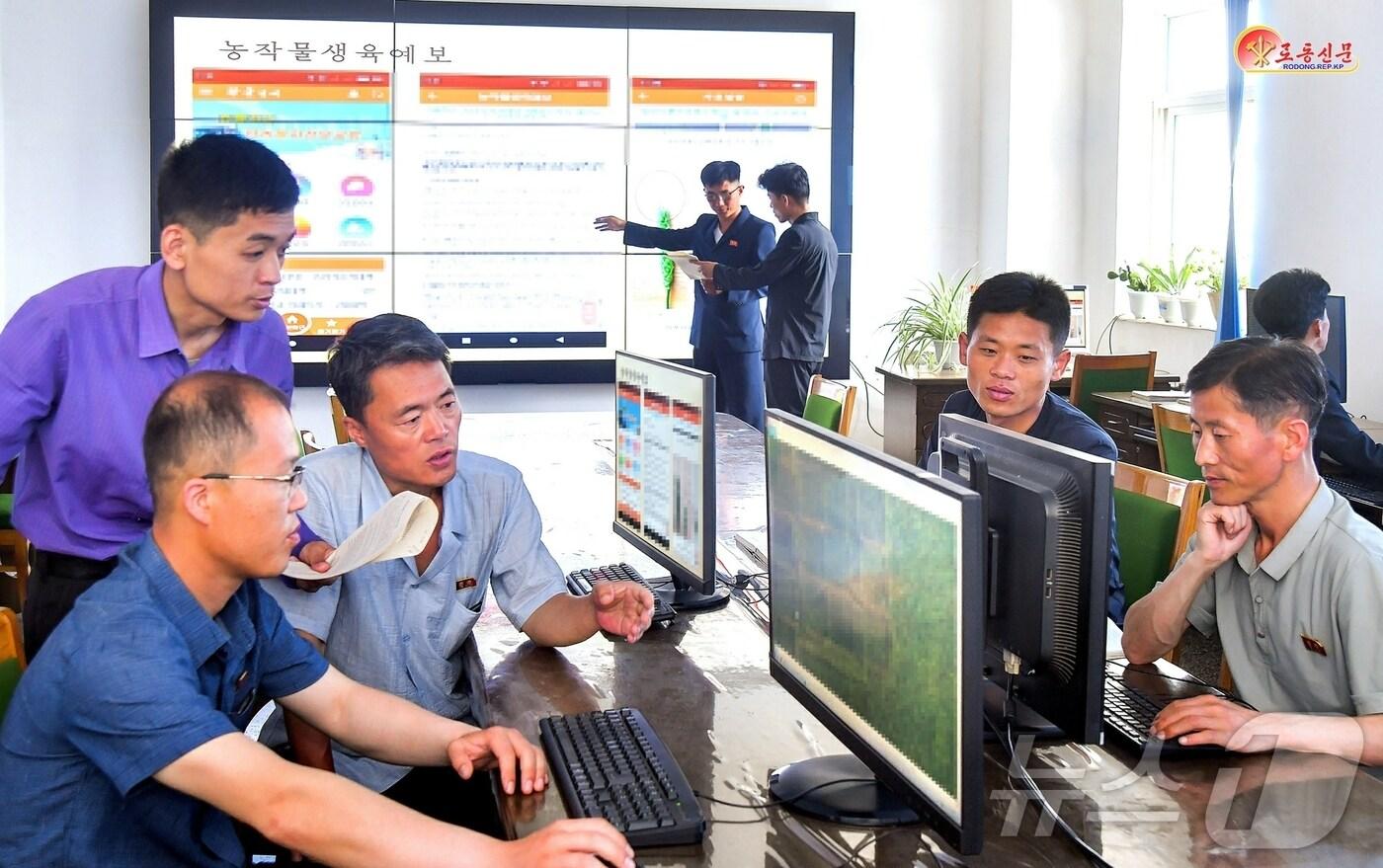 &#40;평양 노동신문=뉴스1&#41; = 북한 노동당 기관지 노동신문은 14일 농업과학원 농업정보화연구소에서 농작물의 피해를 최소화하기 위한 연구사업을 심화하고 있다고 보도했다. [국내에서만 사용가능. 재배포 금지. DB 금지. For Use Only in the Republic of Korea. Redistribution Prohibited] rodongphoto@news1.kr