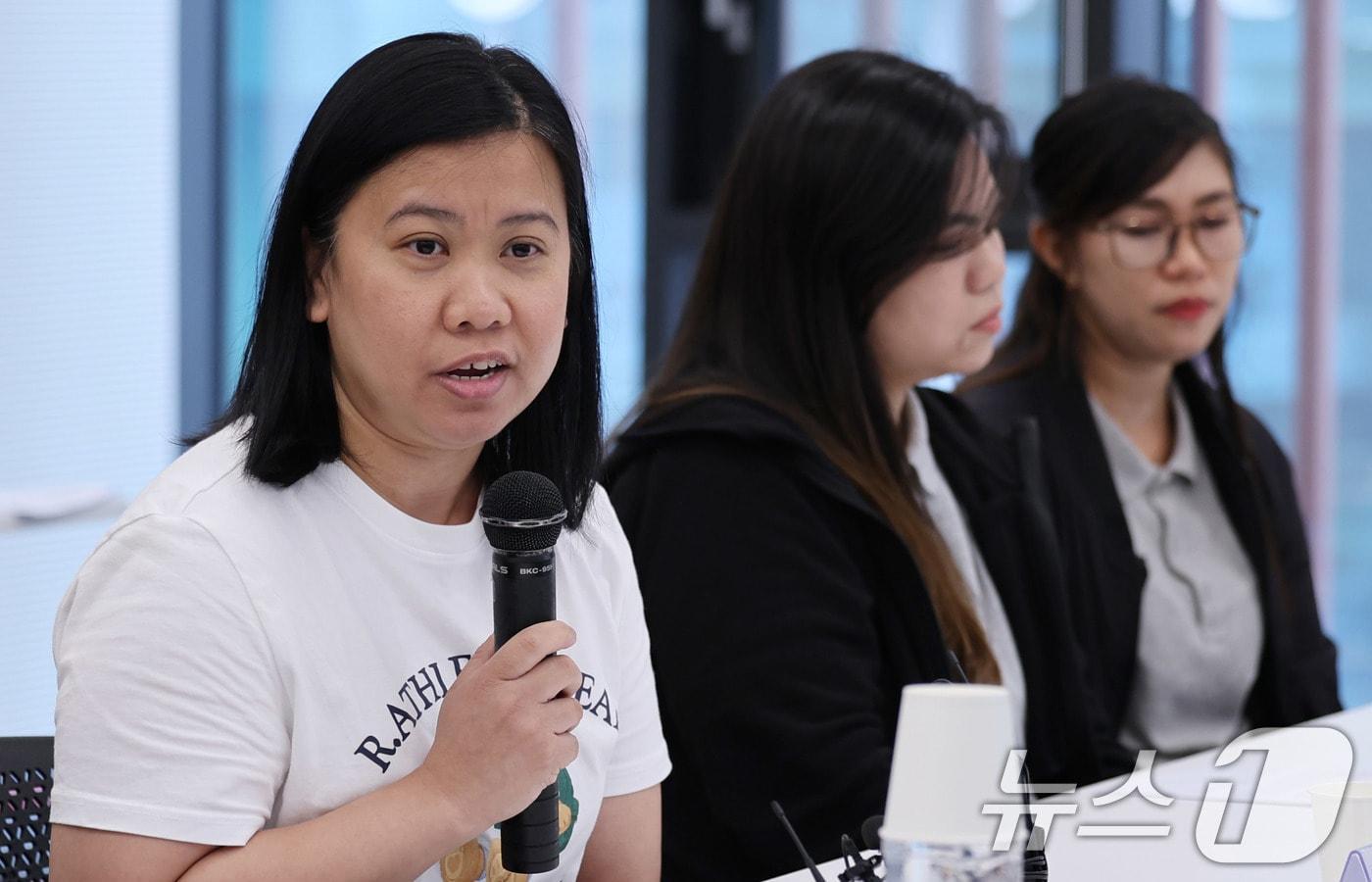 메이 안 외국인 가사관리사가 서울 성동구 KT&G 상상플래닛에서 열린 2025 외국인 가사관리사 간담회에서 애로사항 및 건의사항을 말하고 있다. 2025.6.17/뉴스1 ⓒ News1 박지혜 기자
