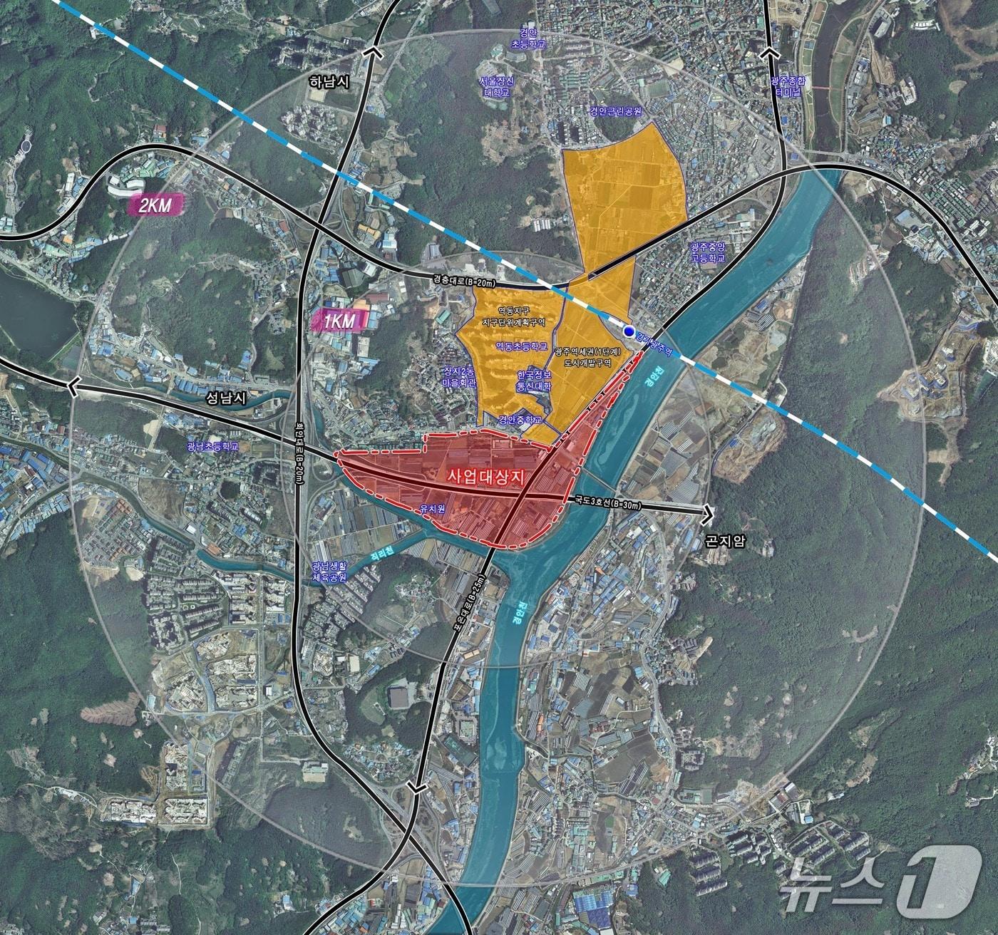 본문 이미지 - 경기광주역세권(2단계) 도시개발사업 구역도.(광주시 제공)