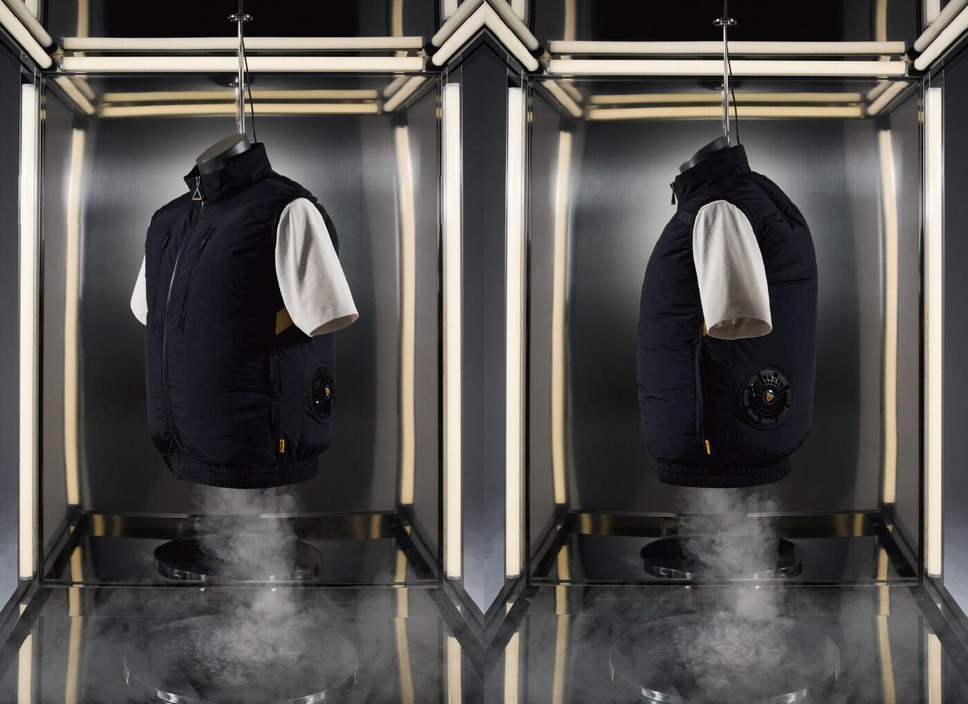 본문 이미지 - 양쪽 허리 뒷편에 공기 순환을 위한 전용 쿨링 팬 장착으로  통기성과 흡습속건 기능이 우수한 볼디스트 에어로 쿨 베스트.(볼디스트제공)