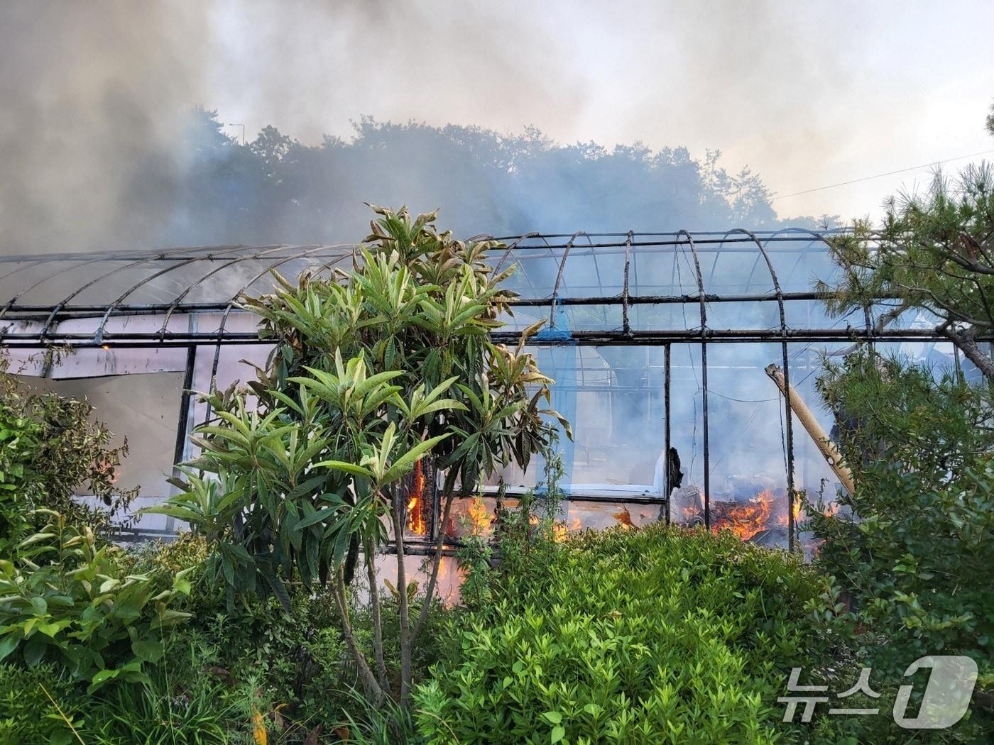 본문 이미지 - 18일 오전 울산 울주 범서읍 서사리의 한 농막에서 화재가 발생했다.&#40;울산소방본부 제공. 재판매 및 DB 금지&#41;