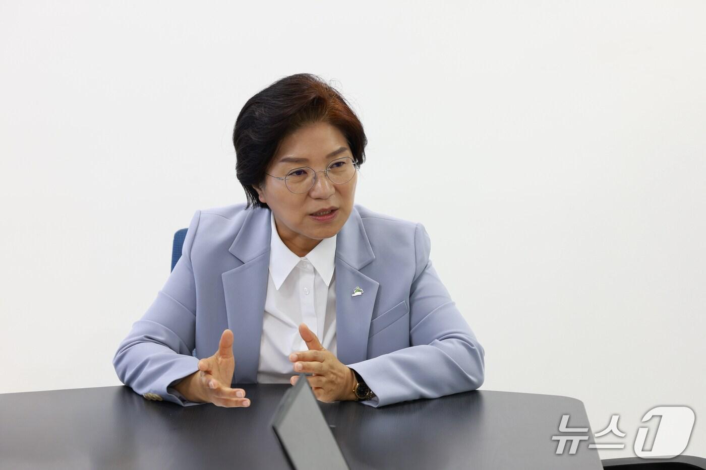 김미경 은평구청장이 뉴스1과 인터뷰를 하고 있다.(은평구청 제공) 