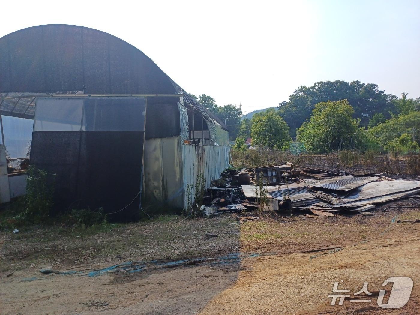 본문 이미지 - 논산 상월면 석종리 비닐하우스 화재 현장. (논산소방서 제공, 재판매 및 DB금지) / 뉴스1