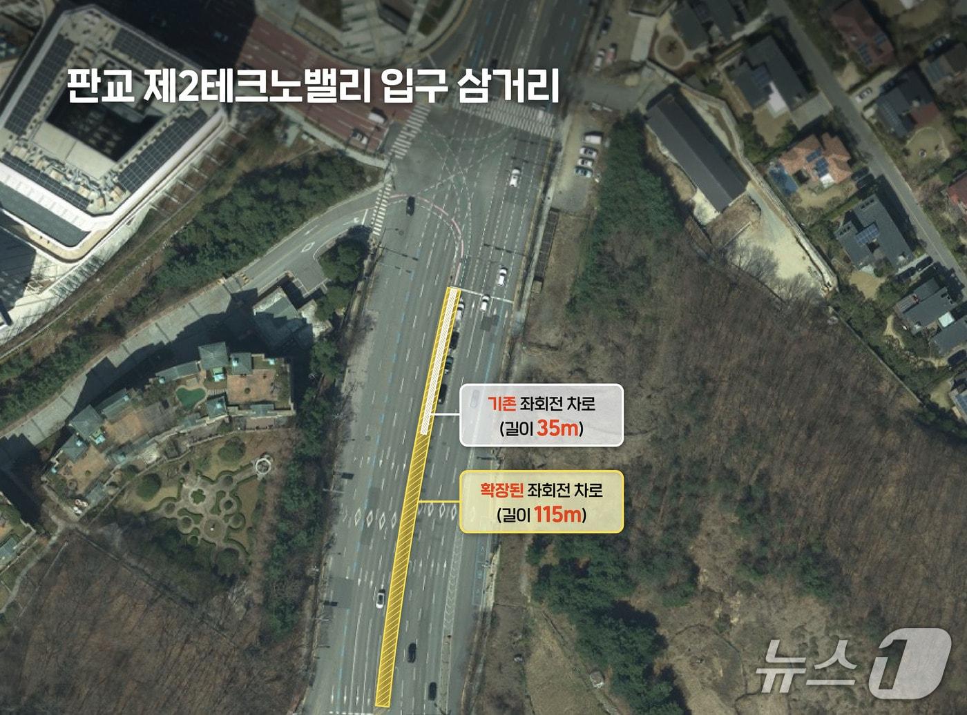 본문 이미지 - 기존 35m에서 115m로 대폭 확장된 판교 제2테크노밸리 입구 삼거리 모습.(성남시 제공. 재판매 및 DB금지)/뉴스1