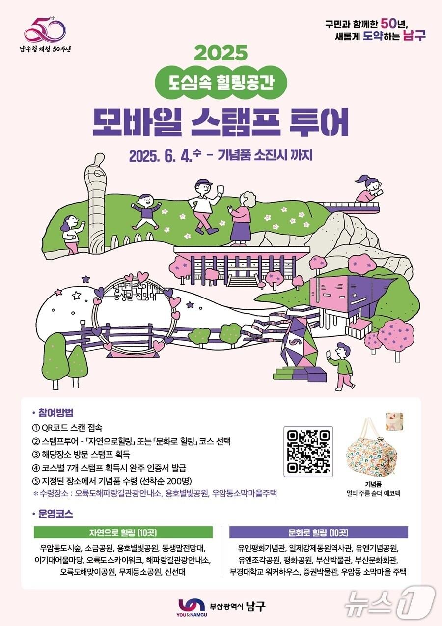 본문 이미지 - 부산 남구 2025 도심 속 힐링공간 모바일스탬프투어 안내 포스터.(남구 제공. 재판매 및 DB 금지)