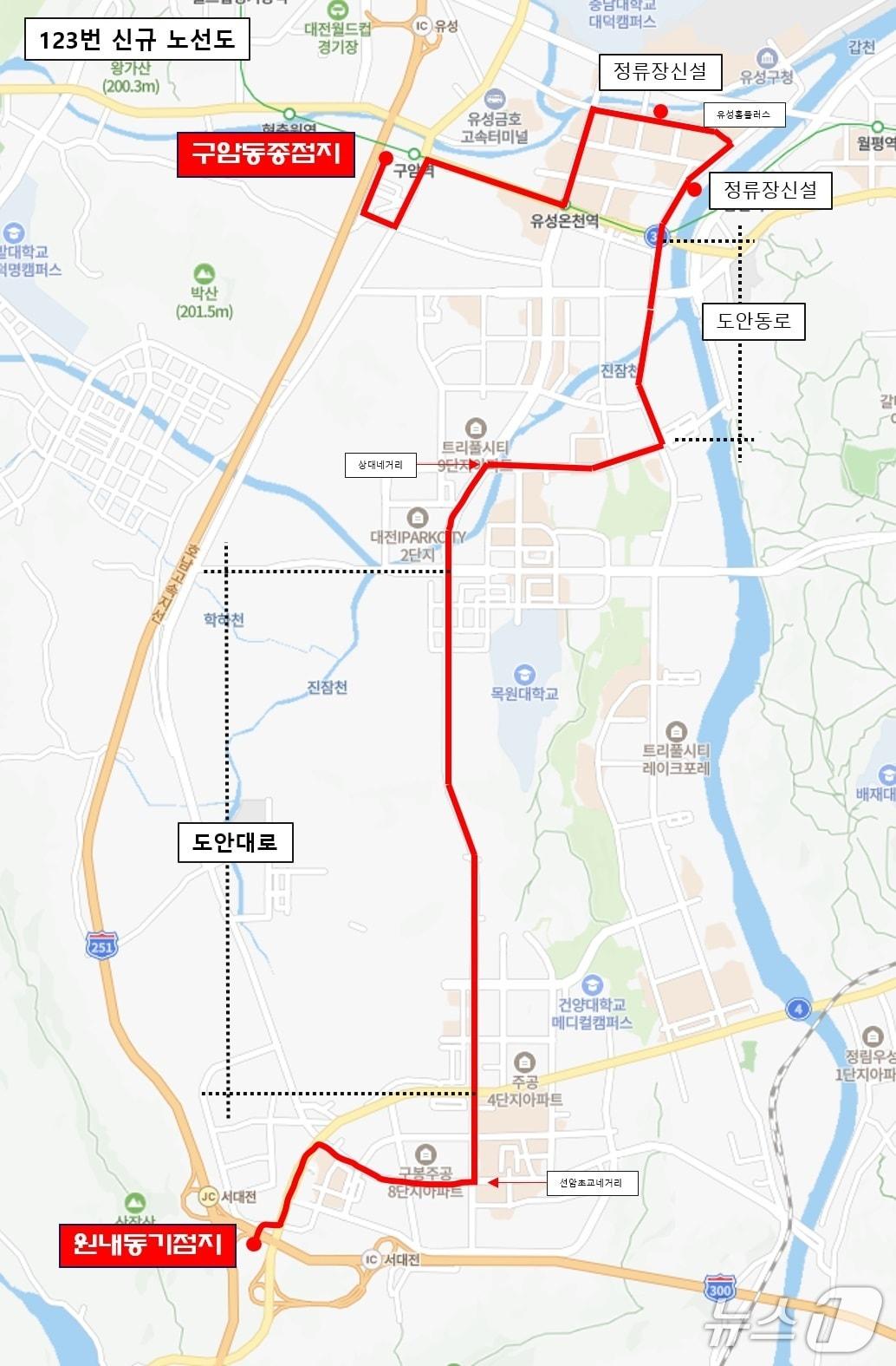 본문 이미지 - 대전 123번 시내버스 신규 노선도(대전시 제공) /뉴스1
