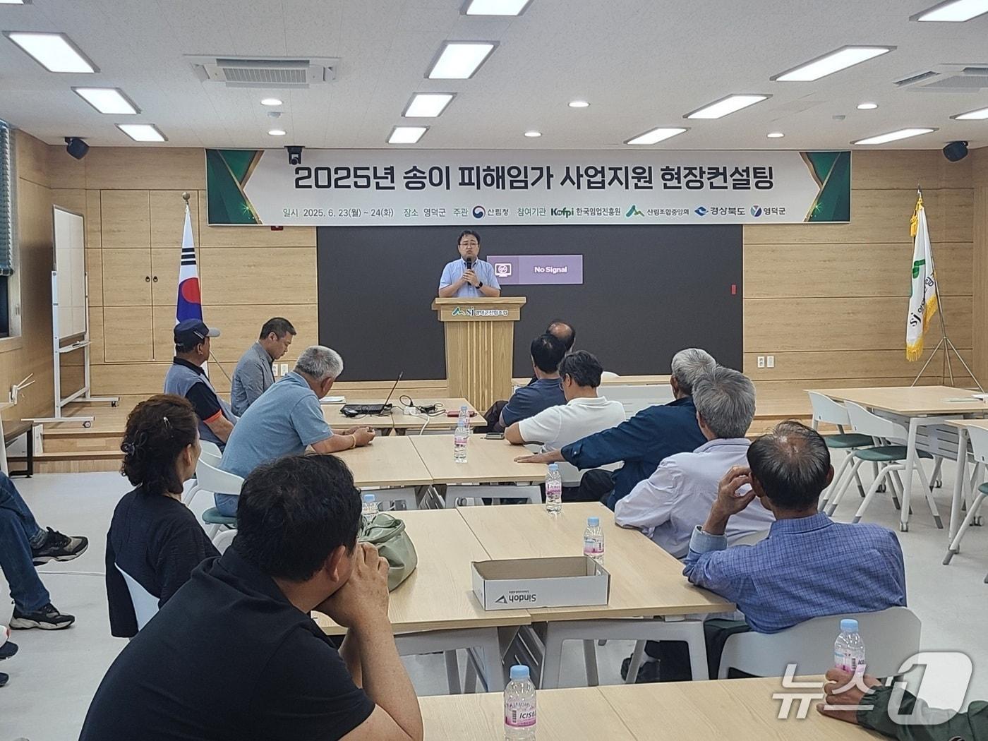 본문 이미지 - 대형산불로 피해를 입은 송이 채취 임입인의 소득 보전을 위한 ‘송이대체작물 조성사업’ 합동컨설팅 모습. (산림청 제공.재판매 및 DB금지)/뉴스1