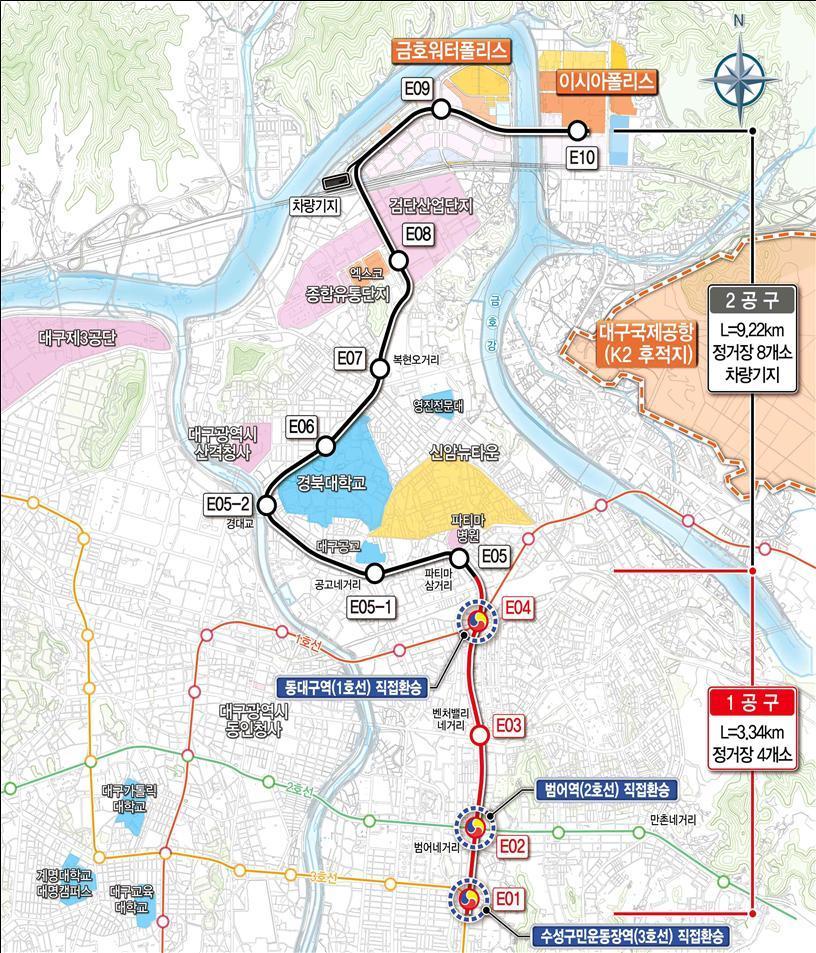 본문 이미지 - 대구 도시철도 4호선 노선도.&#40;한국교통안전공단 제공&#41;