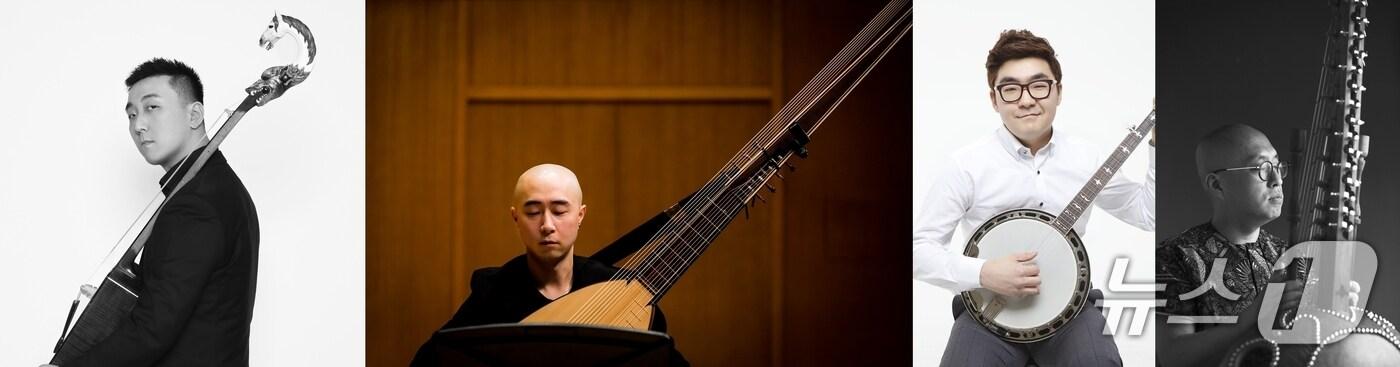 (왼쪽부터)마두금 연주자 김연준, 테오르보 연주자 윤현종, 밴조 연주자 장현호, 코라 연주자 정환진.(전주세계소리축제 제공. 재판매 및 DB금지)