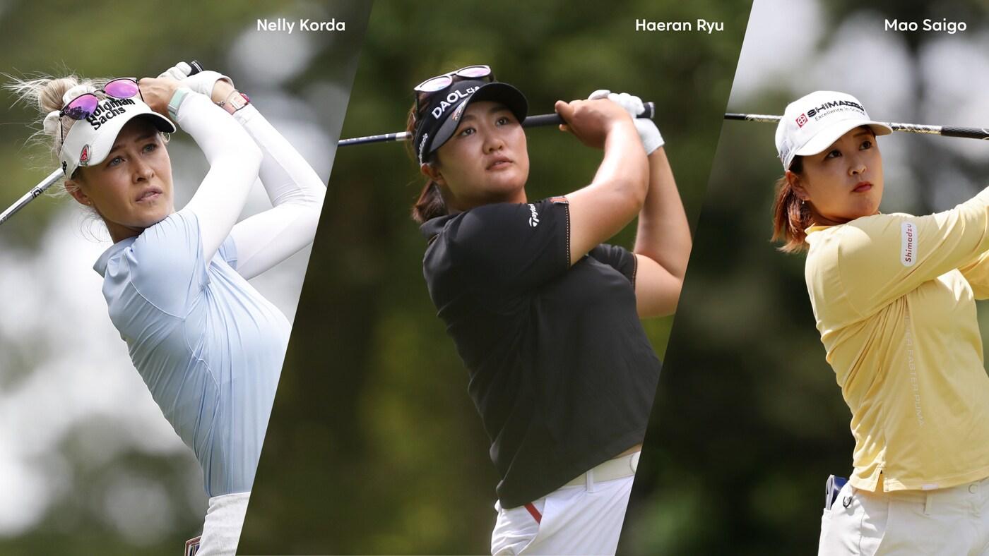 한화 인터내셔널 크라운 출전을 확정한 미국, 한국, 일본 여자 골프의 간판인 넬리 코다, 유해란, 사이고 마오&#40;왼쪽부터&#41; &#40;한화 라이프플러스 인터내셔널 크라운 조직위 제공&#41;