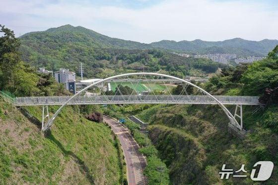 본문 이미지 - 높이 37m, 길이 76m에 달하는 광주 남구 제석산 구름다리의 모습.&#40;광주 남구 제공. 재판매 및 DB 금지&#41;