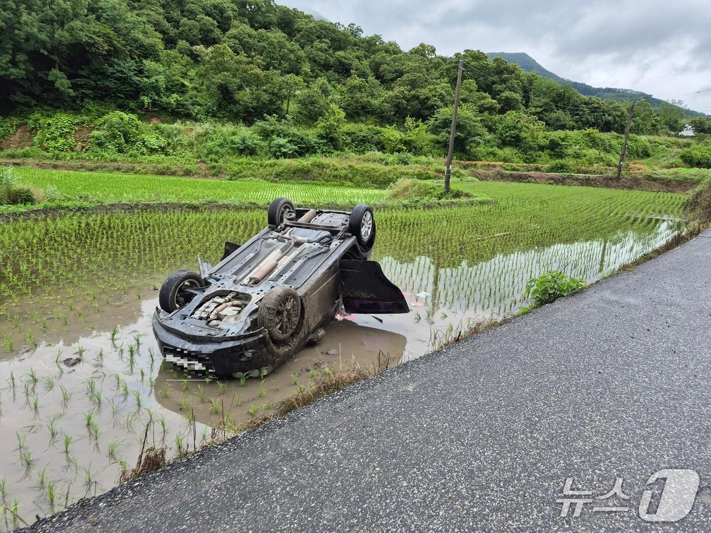 본문 이미지 -  공주 계룡면 봉명리 차량 전복 사고 현장. / 뉴스1