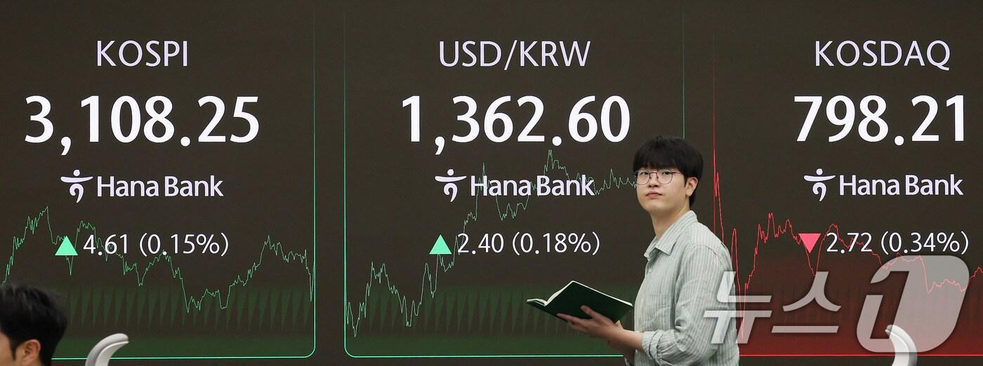 서울 중구 하나은행 딜링룸 전광판./뉴스1 ⓒ News1 박지혜 기자