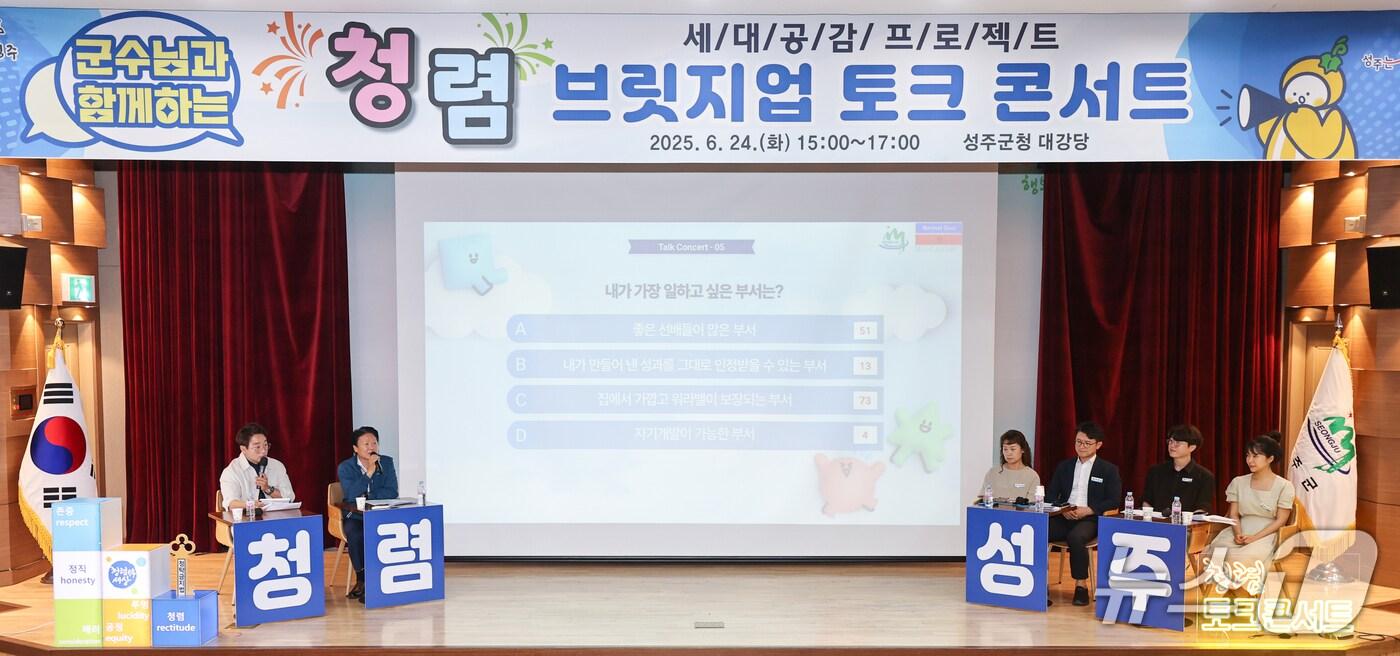 이병환 성주군수가 지난 24일 열린 '청렴 브릿지업 토크 콘서트'에서 '청렴 토크쇼'를 진행하고 있다.(성주군 제공. 재판매 및 DB금지)/뉴스1