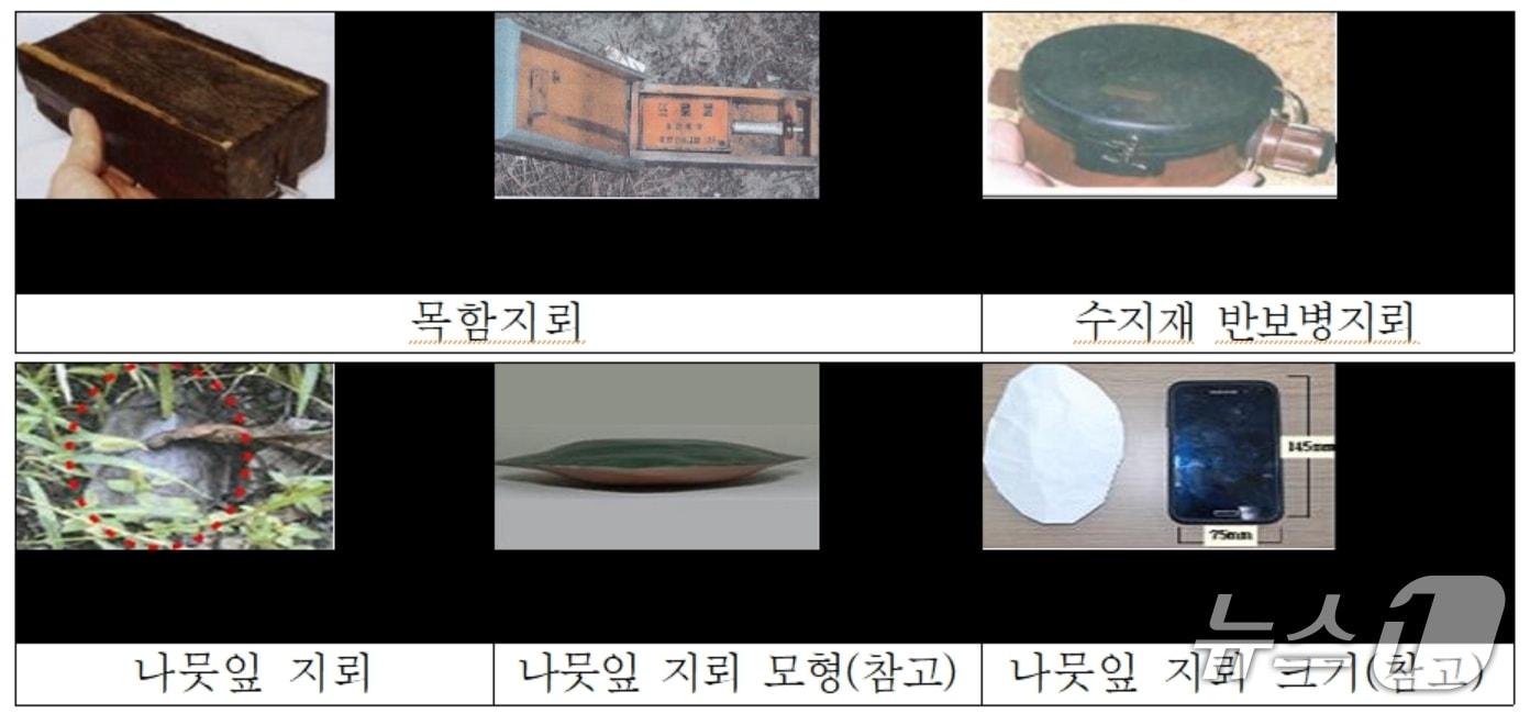 본문 이미지 - 북한이 매설해 유실 가능성이 있는 지뢰 형태. (제9보병사단 제공, 재파매 및 DB금지)