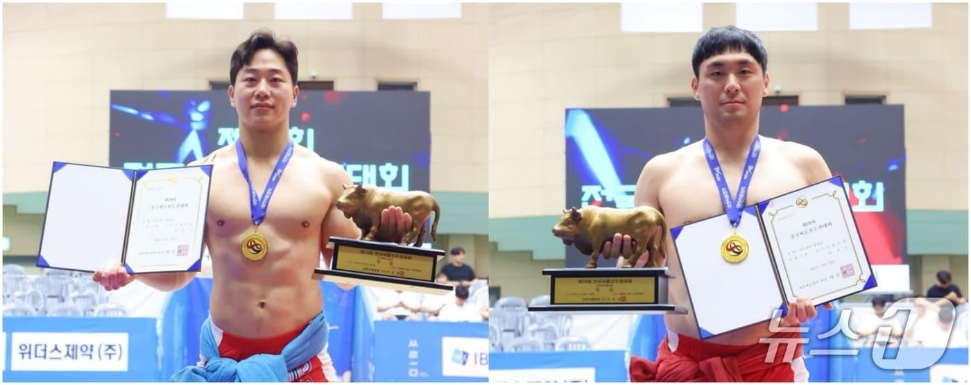 증평인삼씨름단 정민궁 선수(왼쪽)와 이청수 선수.(증평군 제공, 재판매 및 DB금지)/뉴스1