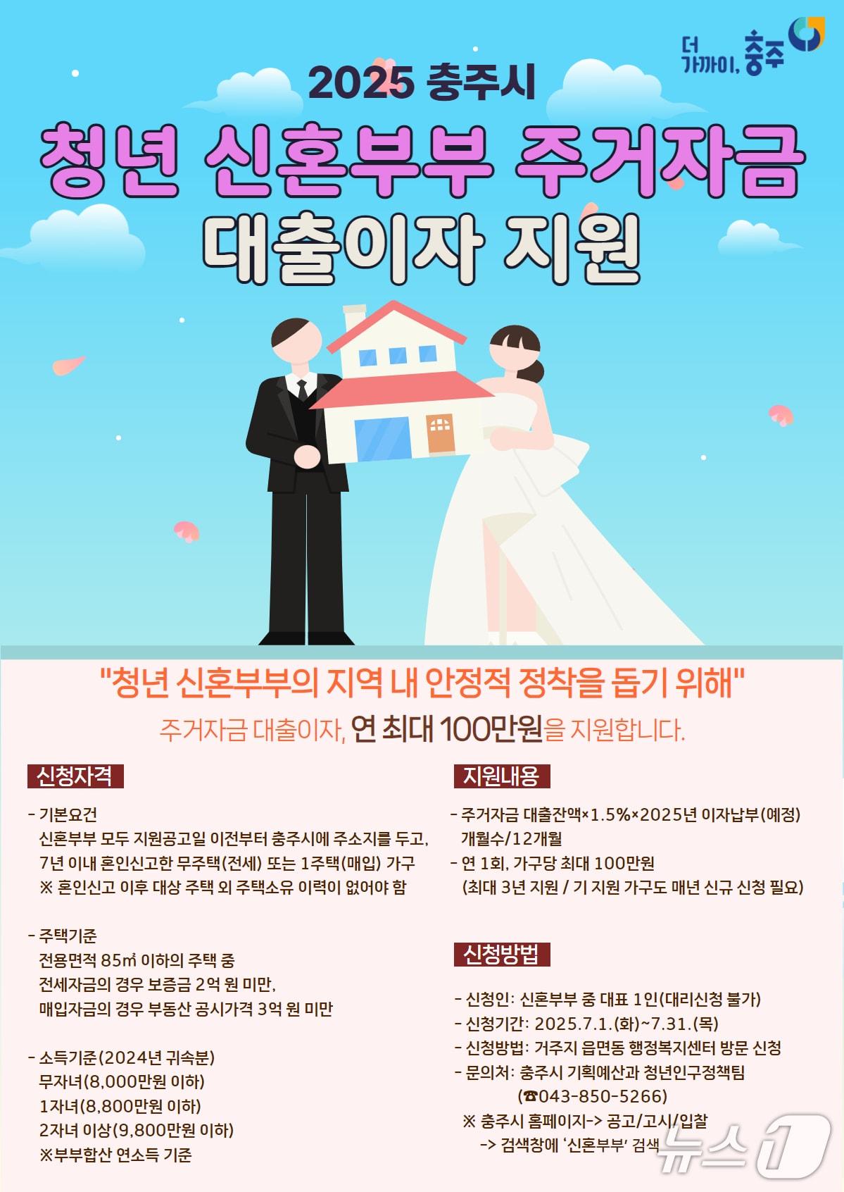 본문 이미지 -  26일 충북 충주시는 청년 신혼부부 주거자금 대출이자를 지원한다고 밝혔다.(충주시 제공. 재판매 및 DB금지)/뉴스1