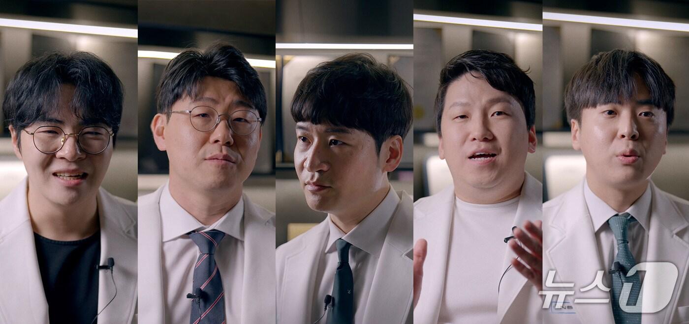 넬동물의료재단 유튜브 채널 ‘넬름넬름’의 브랜딩 영상에 출연한 5명의 대표 수의사들. 왼쪽부터 손성지 이종협 엄태흠 임덕호 윤일용 원장 ⓒ 뉴스1