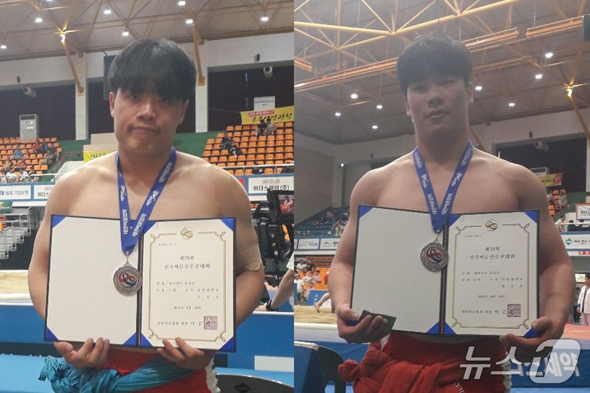 본문 이미지 - 목원대 씨름부 조성오 선수(왼쪽)와 반승훈 선수가 기념촬영을 하고 있다. (목원대 제공.재판매 및 DB금지)/뉴스1