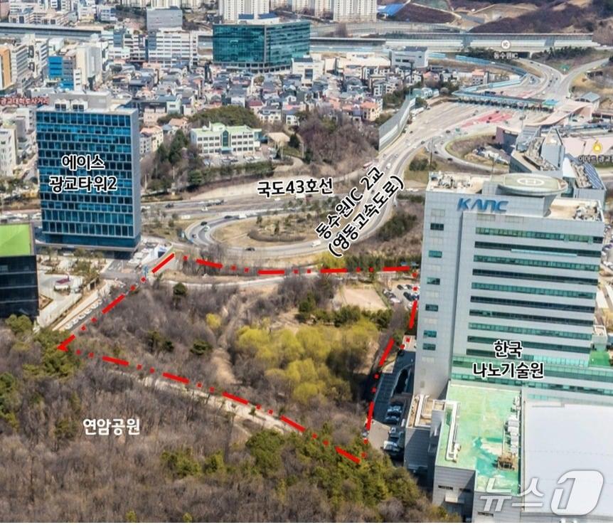 본문 이미지 - 황우석 박사(전 서울대 교수)의 줄기세포 논문 조작 사건 후 약 20년 간 방치됐던 '광교테크노밸리 바이오 부지' 개발이 본격화 된다. 사진은 개발 예정 부지 위치도.(경기도 제공. 재판매 및 DB금지)/뉴스1