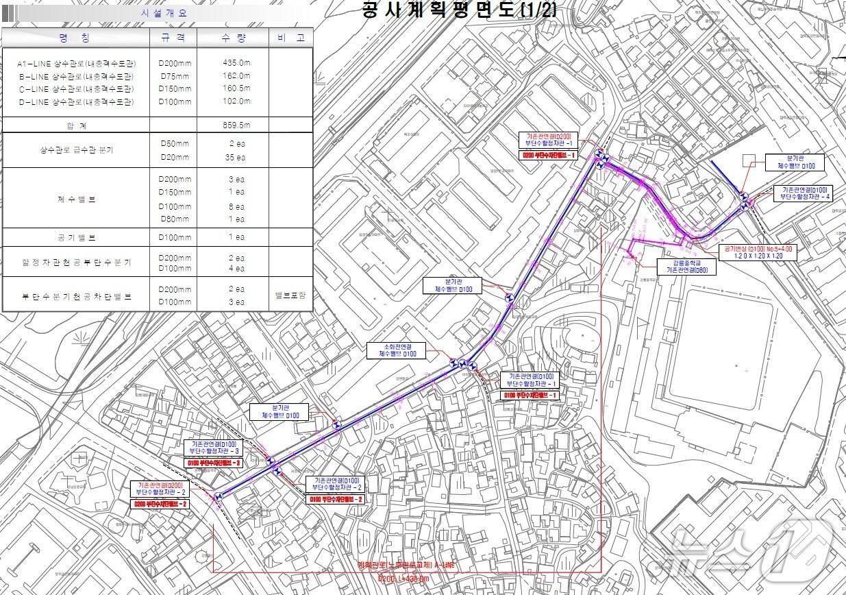 본문 이미지 - 강릉중학교 일원 노후상수도관 정비사업 평면도.(강릉시 제공, 재판매 및 DB 금지) 2025.6.3/뉴스1