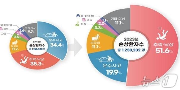 본문 이미지 - 2013년, 2023년 주요 손상 원인 &#40;질병청 제공&#41; 2025.6.30/뉴스1