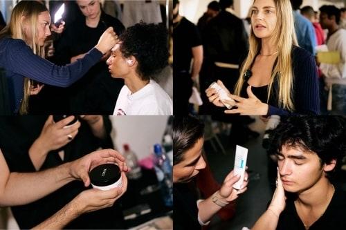 본문 이미지 - 백스테이지에서 시연중인 세계적인 메이크업 아티스트 Holly Silius / 사진=코스알엑스(COSRX) 제공