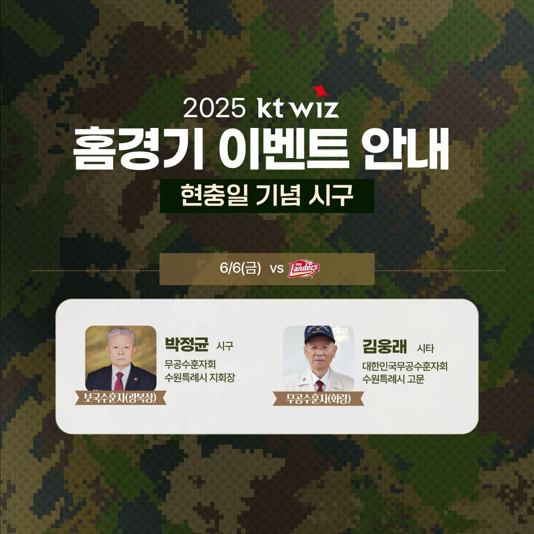 본문 이미지 - 프로야구 KT 위즈가 6일 수원 KT위즈파크에서 열리는 SSG 랜더스와 홈경기에 현충일 기념행사를 진행한다.(KT 제공)