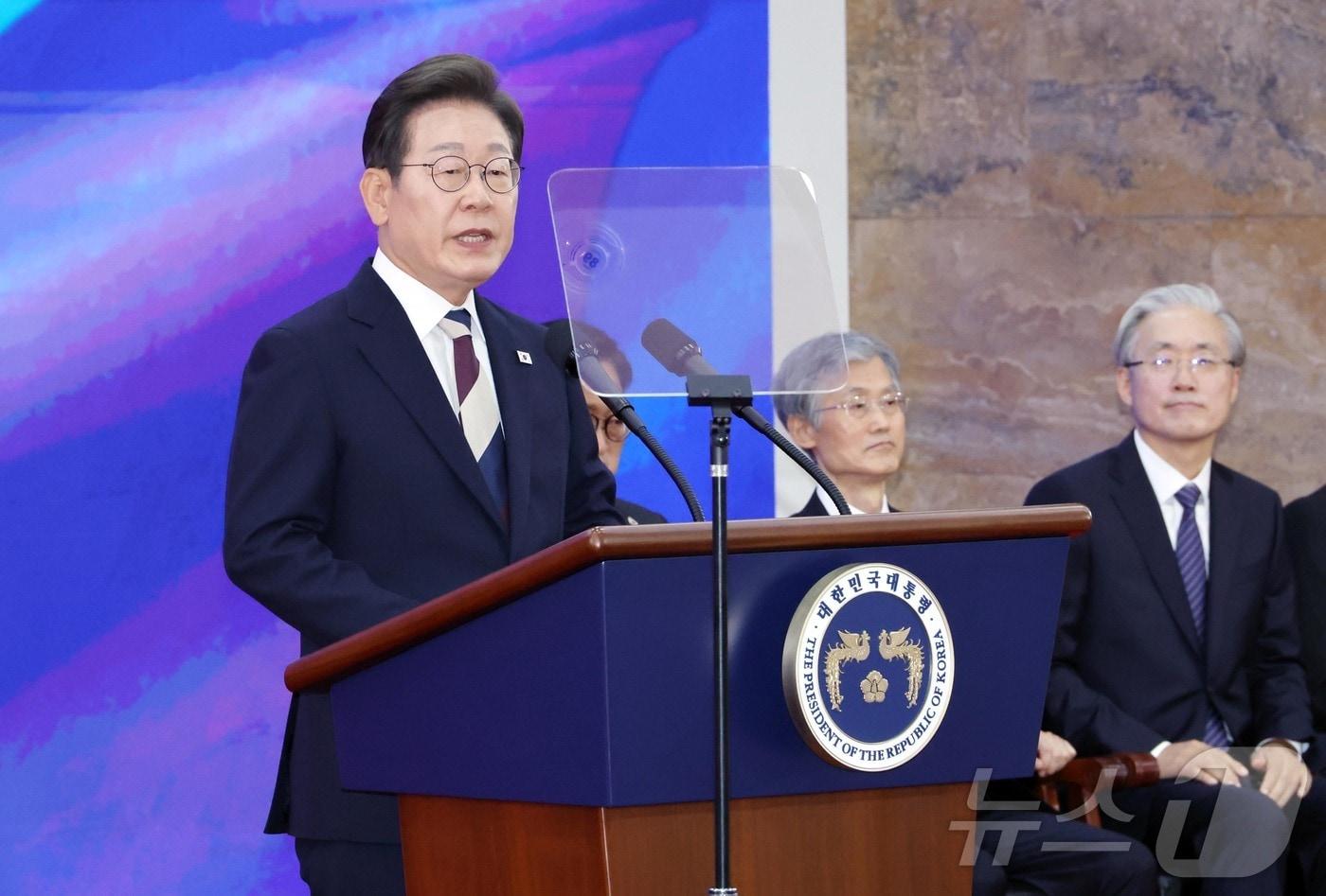 이재명 대통령이 4일 서울 여의도 국회에서 열린 제21대 대통령 취임 선서에서 취임사를 하고 있다. 2025.6.4/뉴스1 ⓒ News1 국회사진기자단