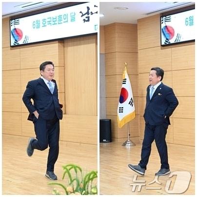 본문 이미지 - 광주 남구가 제21대 대통령 선거에서 전국 자치구 중 최고 투표율을 기록하면서 김병내 남구청장이 '투표율 최고 달성 시 춤을 추겠다'는 투표 독려 공약을 이행하고 있다.(광주 남구 제공. 재판매 및 DB 금지) 2025.6.4/뉴스1