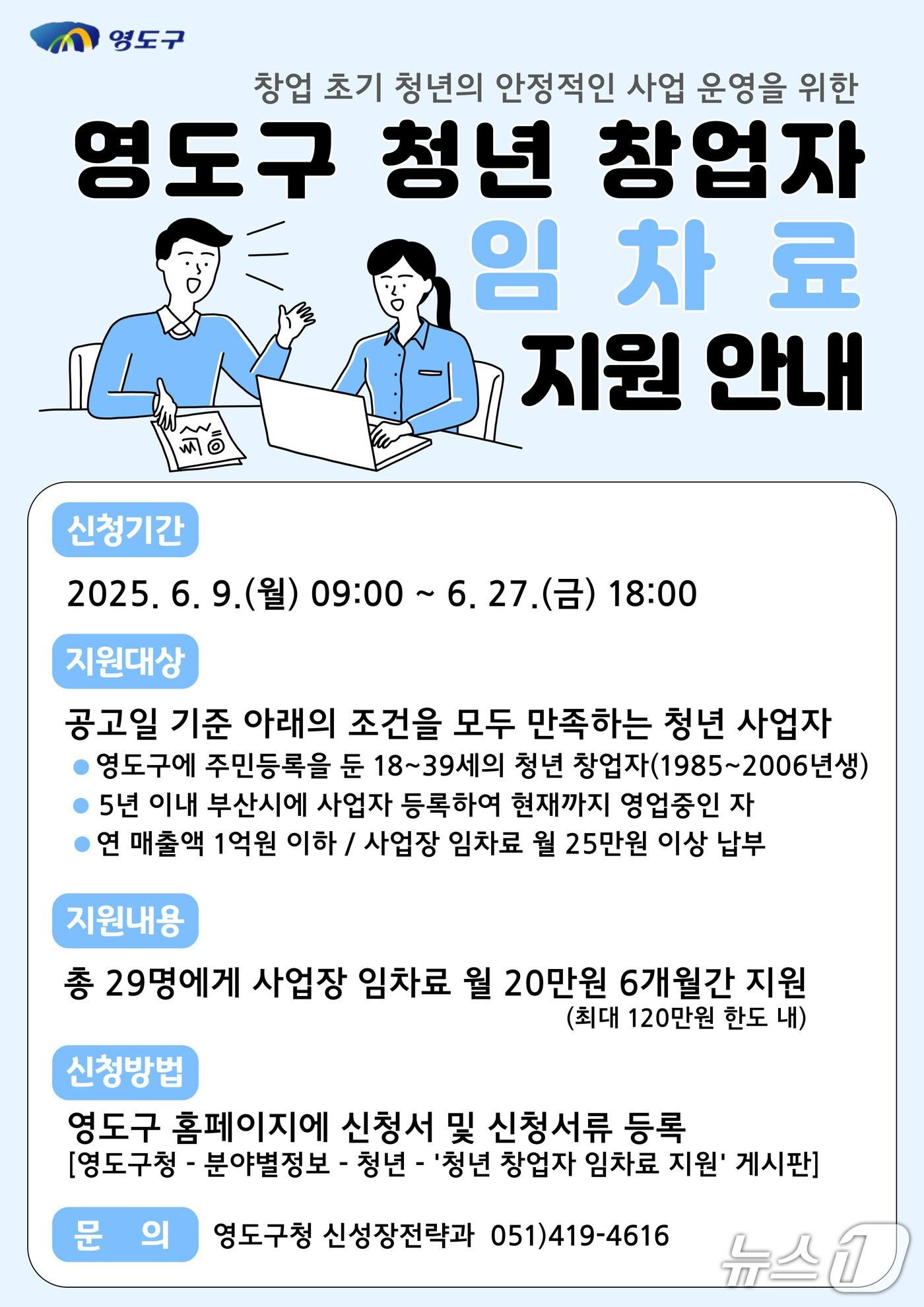 본문 이미지 - 부산 영도구 청년 창업자 임차료 지원 안내문. (부산 영도구 제공. 재판매 및 DB 금지)